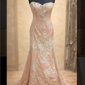 Terani Couture Peach Floral Lace Wedding Dress